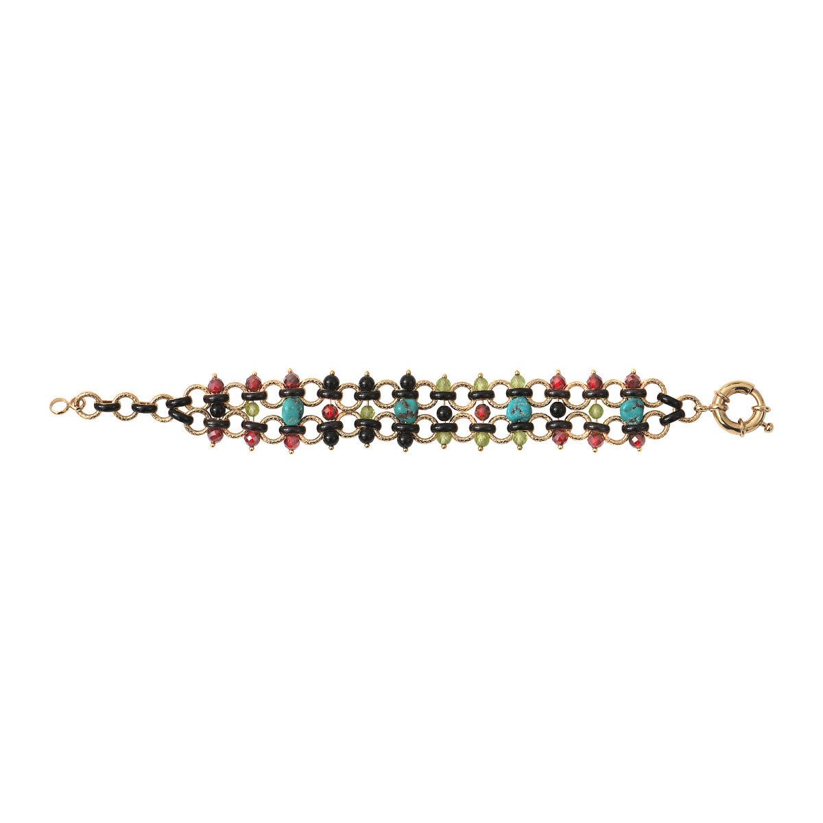 Bracelet souple audacieux turquoise grenat et onyx - bleu Rouge turquoise