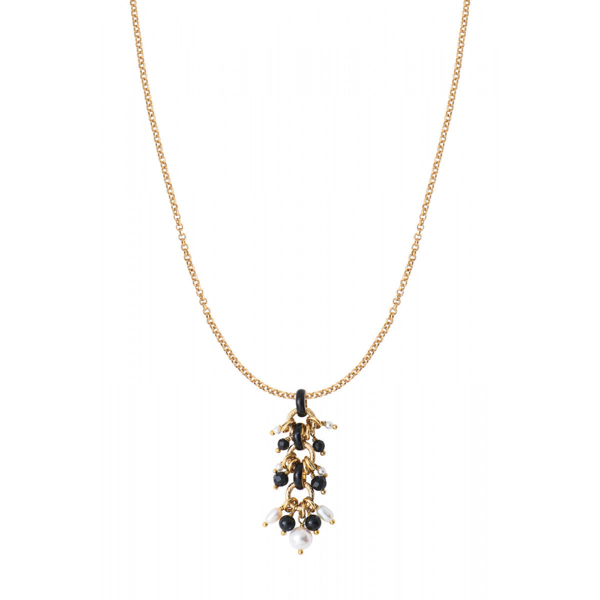 Pendentif perles de rivière et onyx - noir Noir blanc