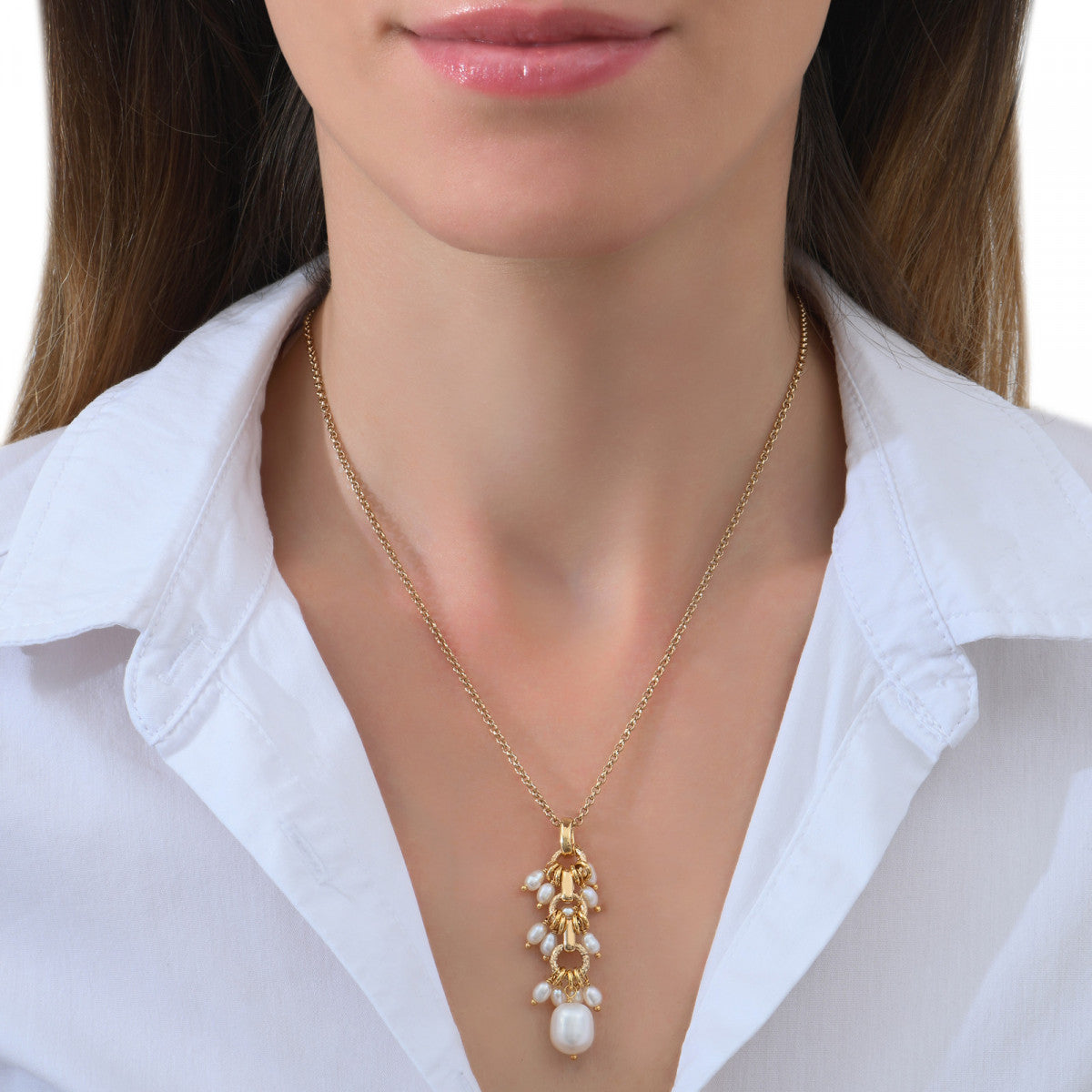 Pendentif féminin perles de rivière - blanc Perles