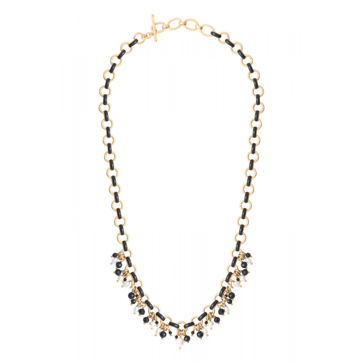 Collier chaîne breloques perles de rivière et onyx - noir Noir blanc