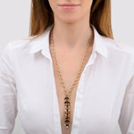 Sautoir chaîne précieux perles de rivière et onyx - noir Noir blanc