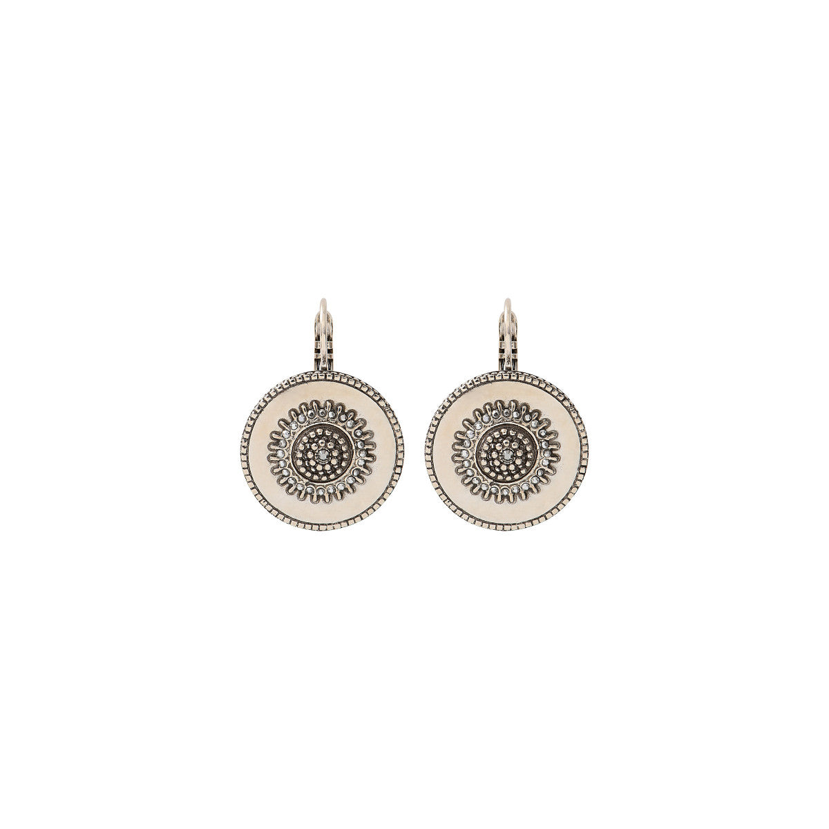 Boucles d'oreilles dormeuses modernes métal et cristaux Prestige - argenté Argent