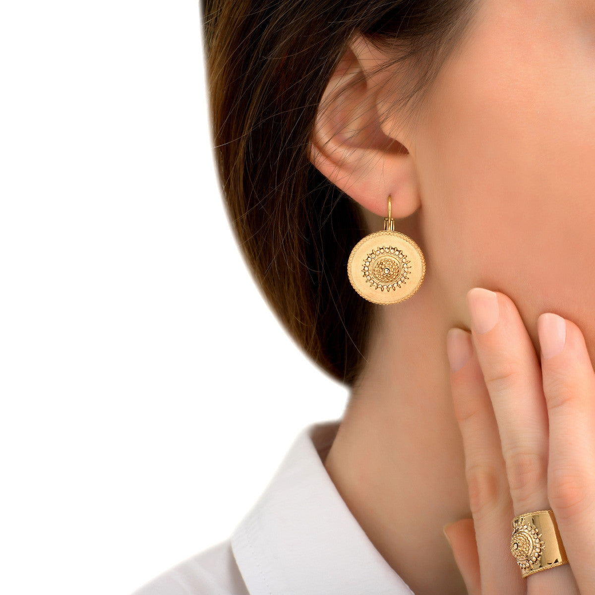 Boucles d'oreilles dormeuses métal et cristaux Prestige - doré Dore