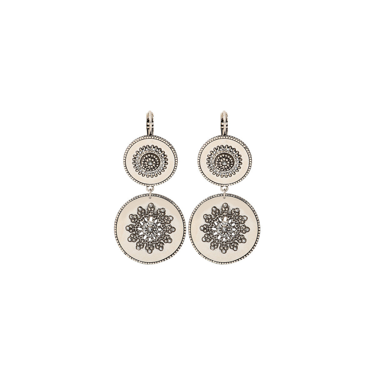 Boucles d'oreilles dormeuses tendance métal et cristaux Prestige - argenté Argent