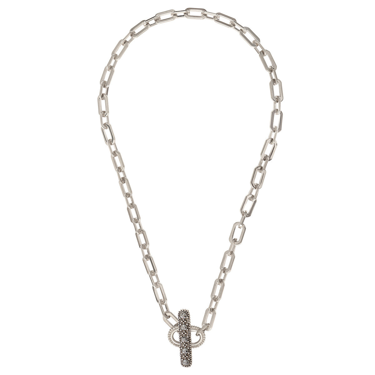 Collier chaîne rock métal et cristaux Prestige - argenté Argent
