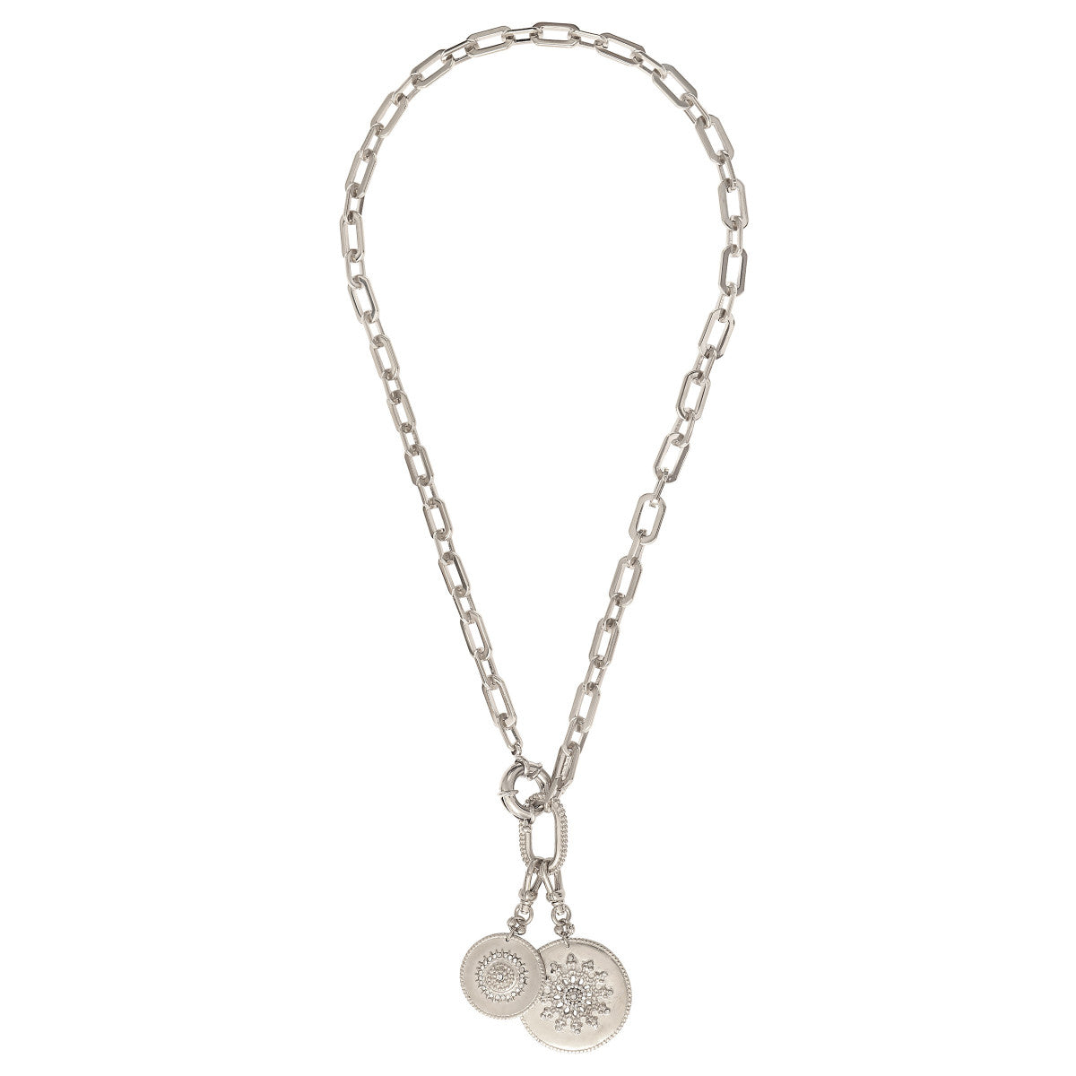Collier chaîne médailles métal et cristaux Prestige FARAH- argenté Argent