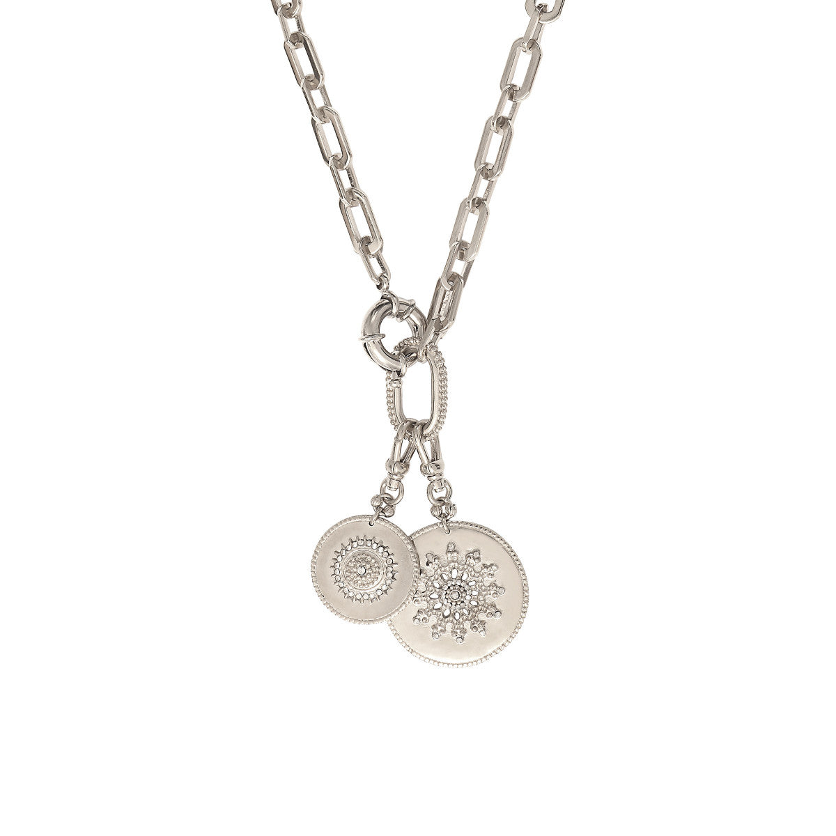 Collier chaîne médailles métal et cristaux Prestige FARAH- argenté Argent