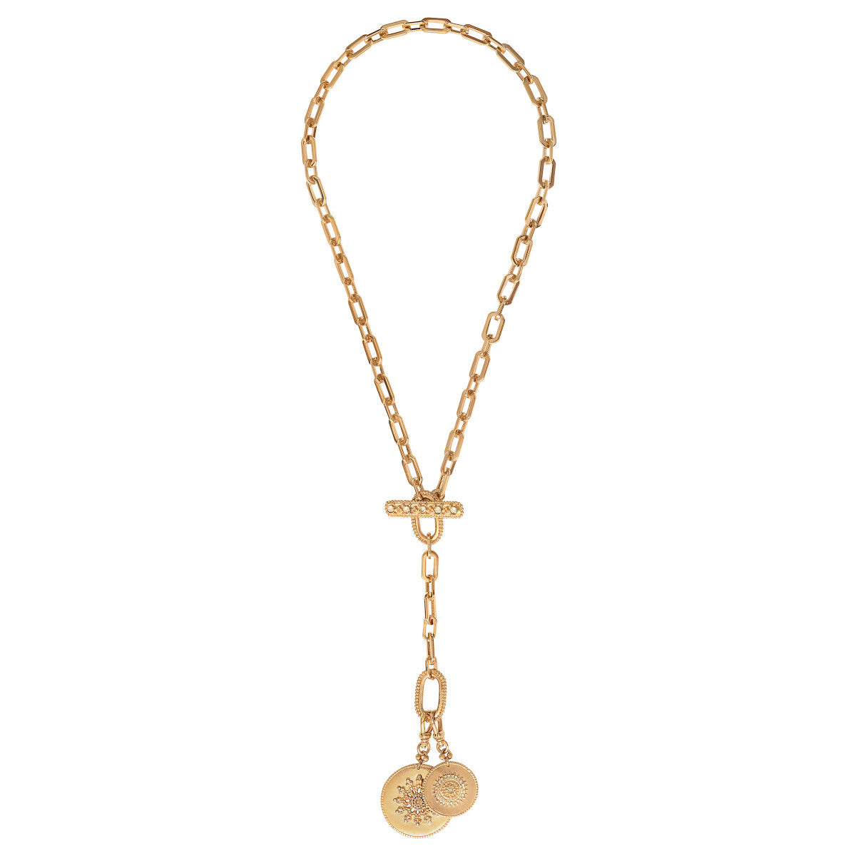 Collier chaîne long féminin médailles métal et cristaux Prestige - doré Dore