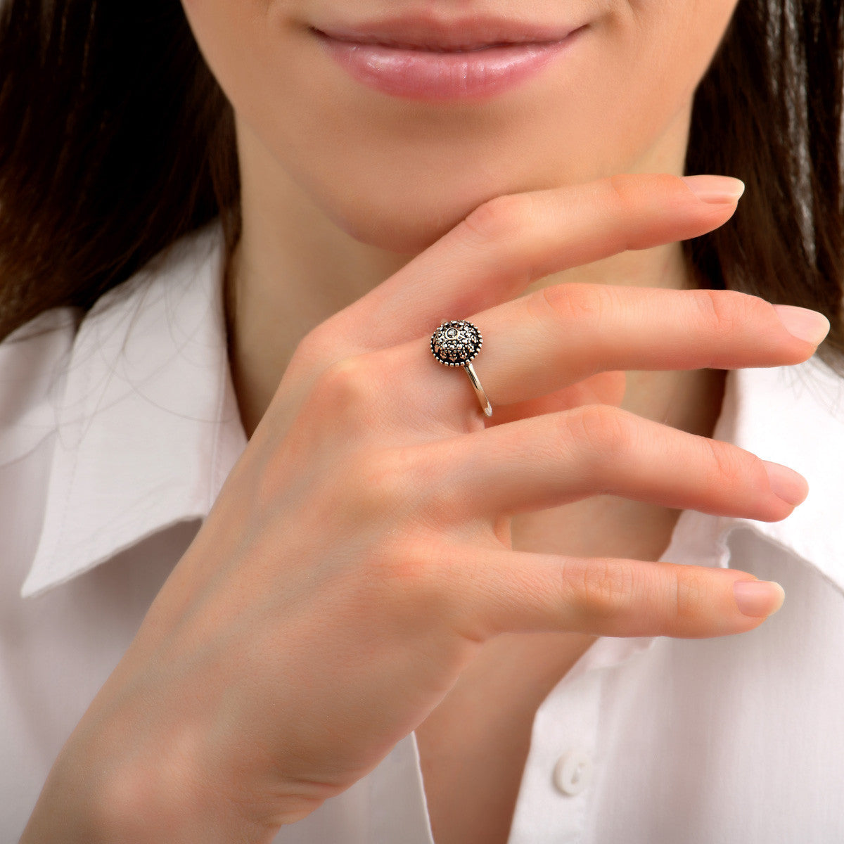 Bague ajustable classique métal et cristaux Prestige - argenté Argent