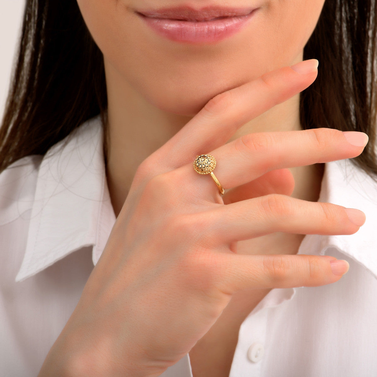 Bague ajustable sophistiquée métal et cristaux Prestige - doré Dore