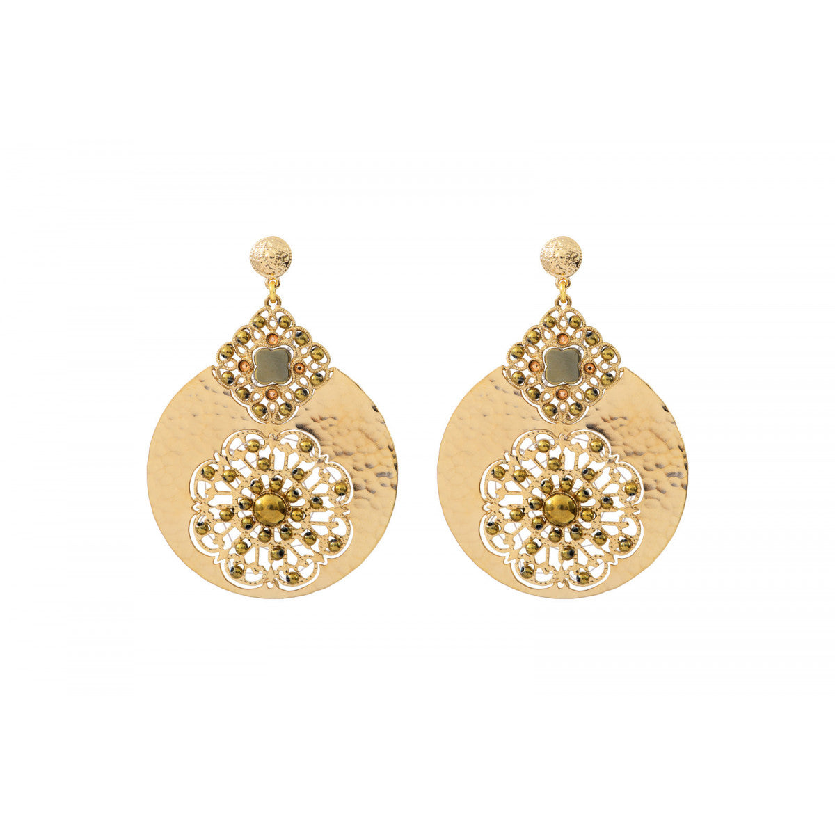 Boucles d'oreilles clips précieuses hématite cristaux prestige - doré Hematite