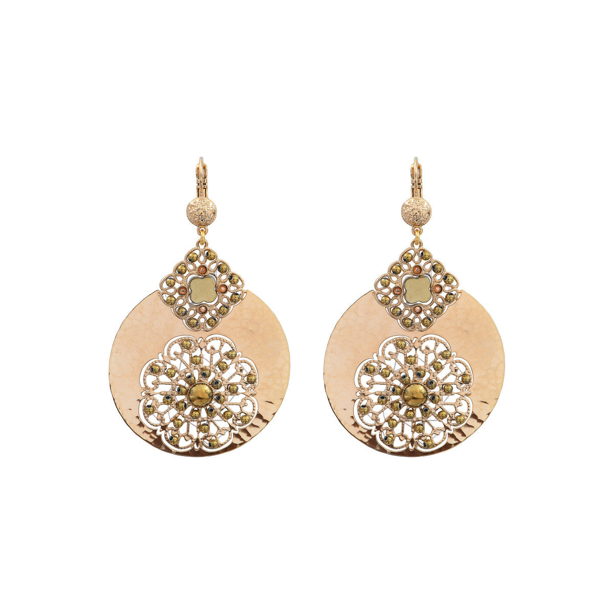 Boucles d'oreilles dormeuses précieuses hématite cristaux prestige - doré Hematite
