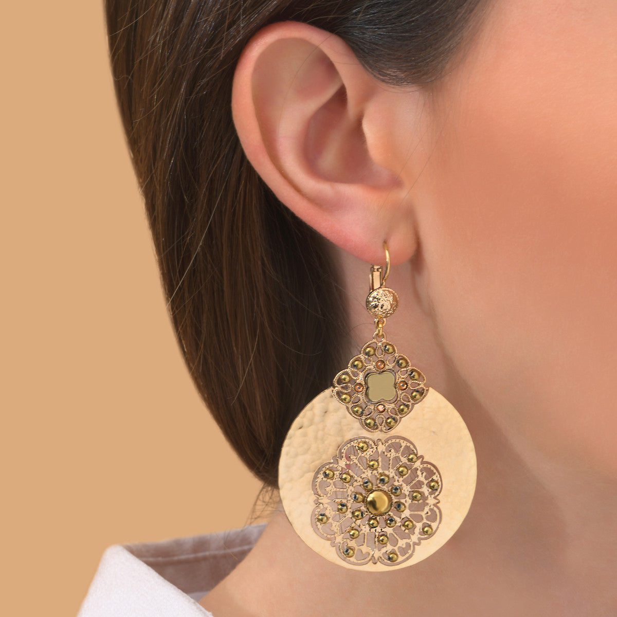 Boucles d'oreilles dormeuses précieuses hématite cristaux prestige - doré Hematite