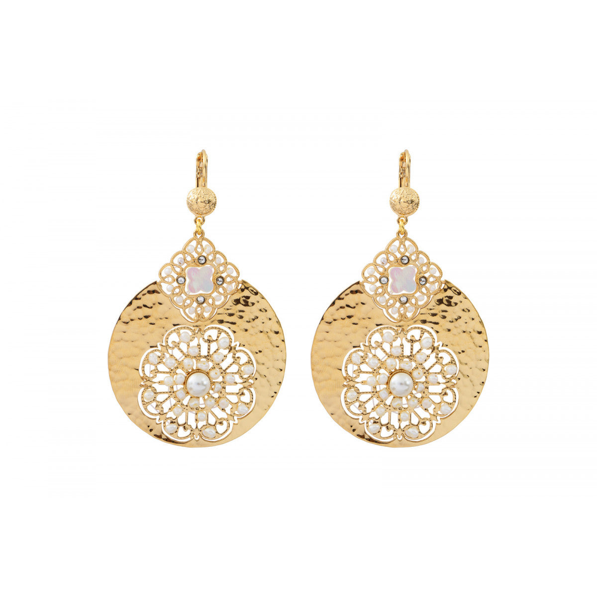 Boucles d'oreilles dormeuses élégantes perles de rivière cristaux prestige - blanc Nacre