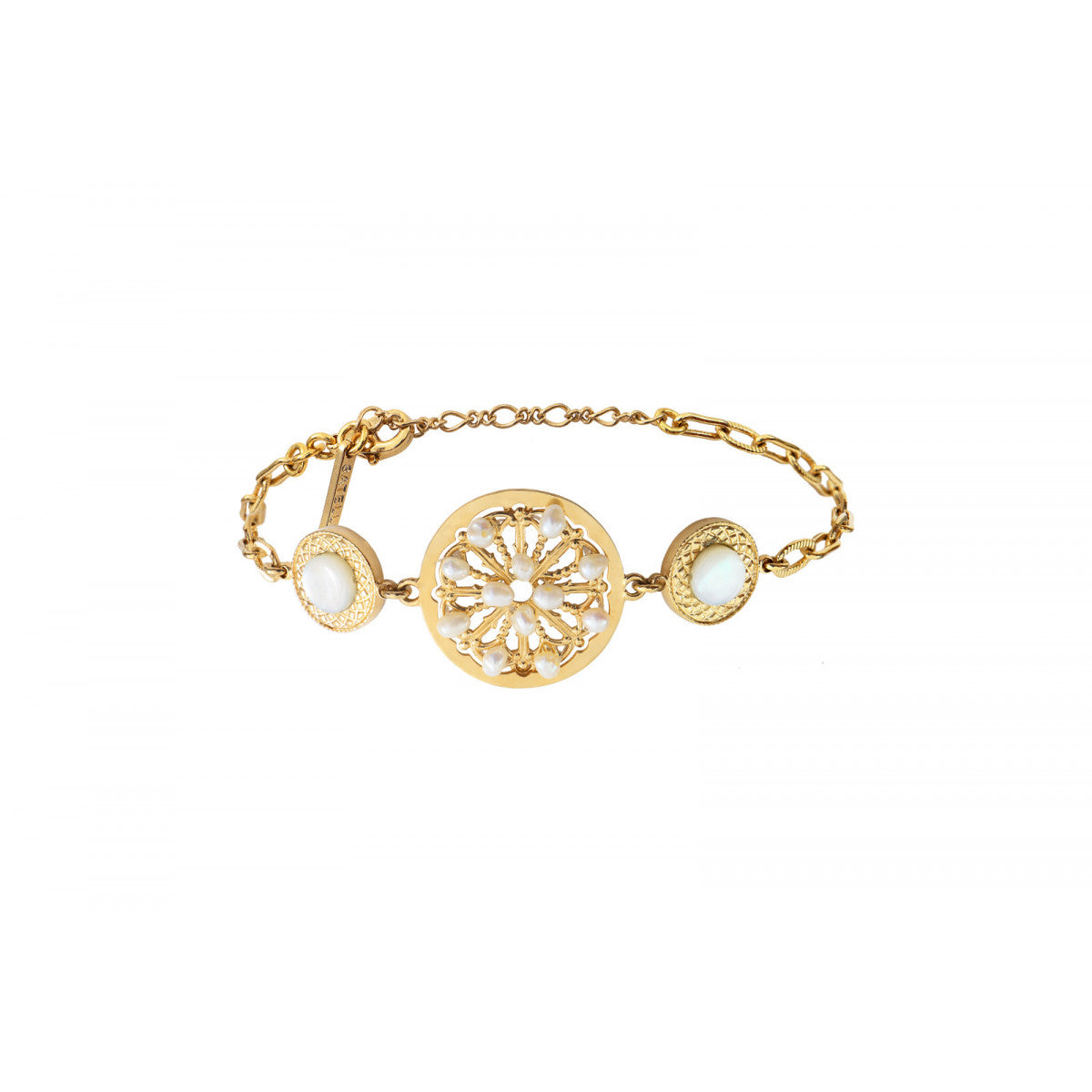 Bracelet chaîne ajustable féminin nacre perles de rivière - blanc Nacre