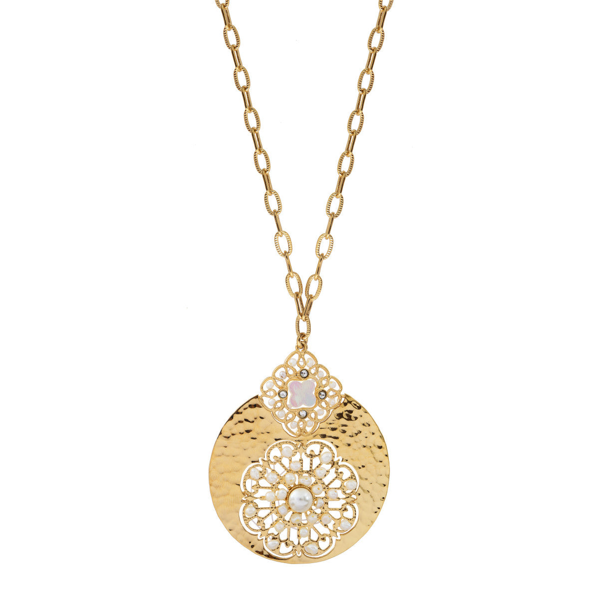 Collier sautoir nacre perles de rivière cristaux prestige - blanc Nacre