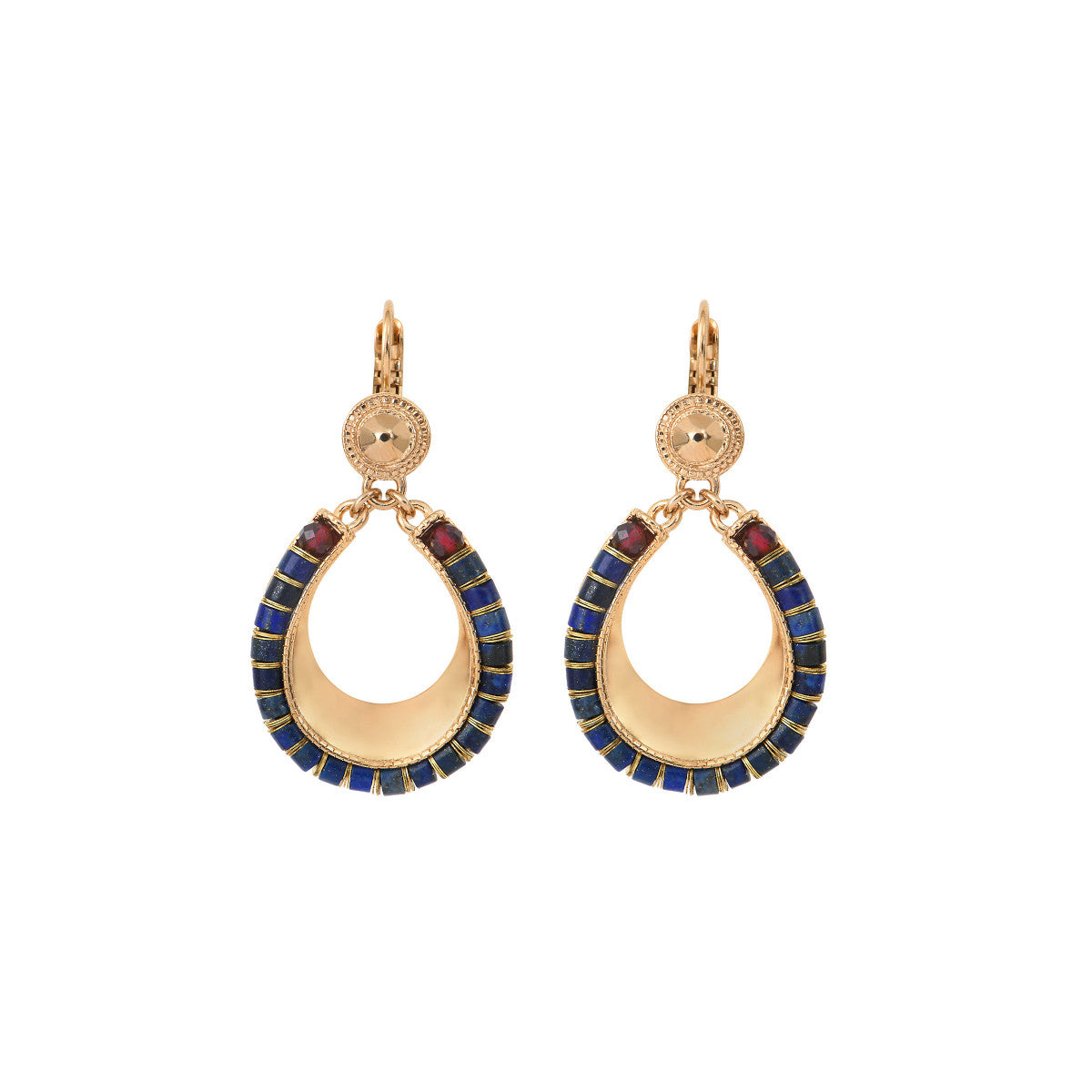 Boucles d'oreilles dormeuses bohèmes grenat lapis lazuli - bleu Bleu