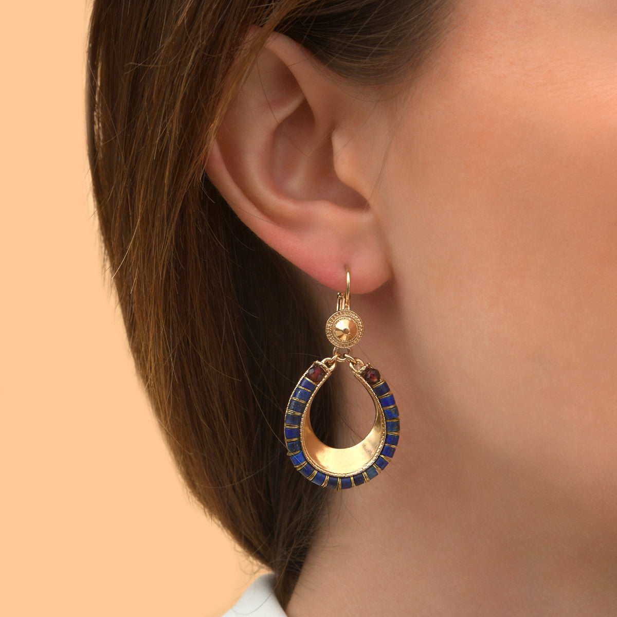 Boucles d'oreilles dormeuses bohèmes grenat lapis lazuli - bleu Bleu