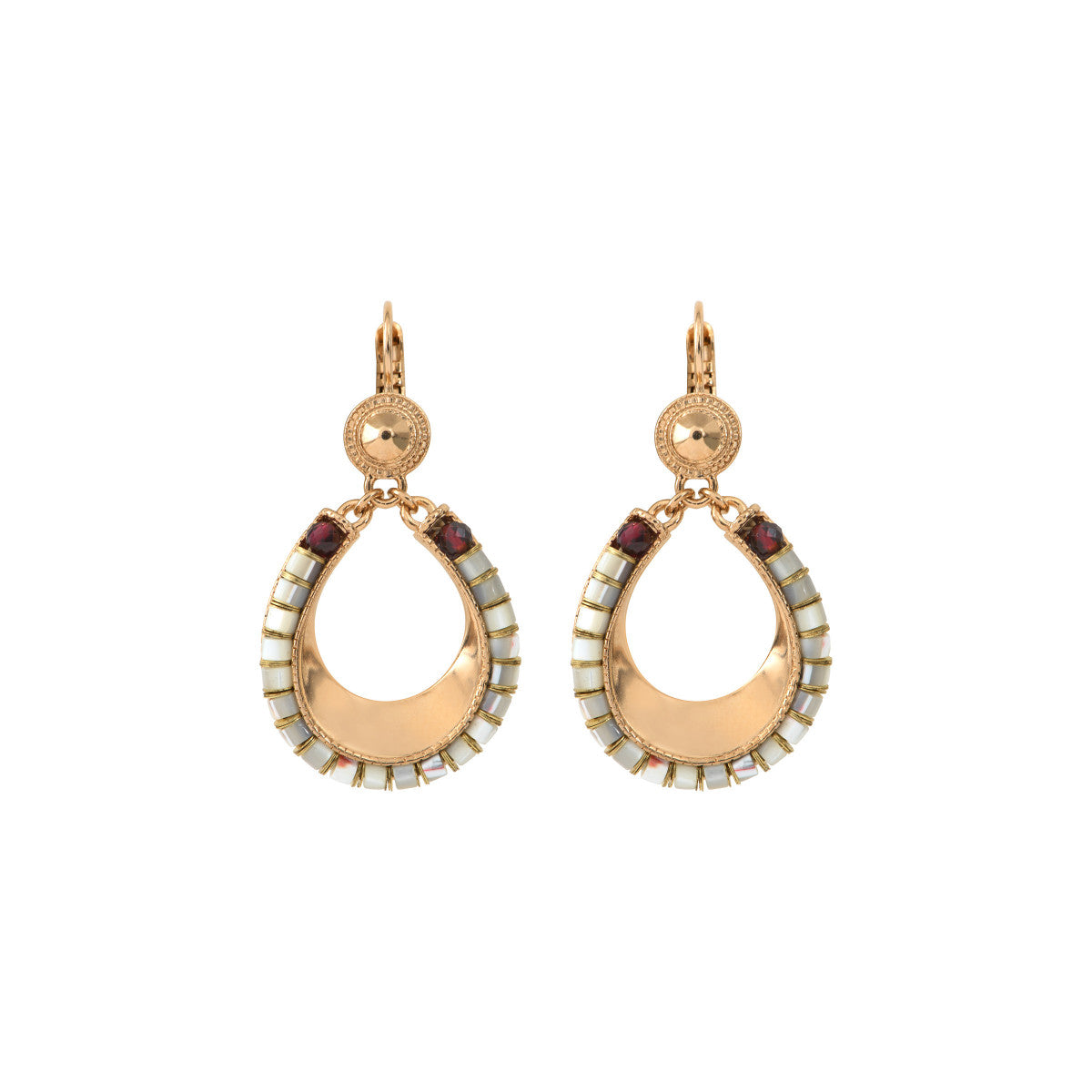 Boucles d'oreilles dormeuses ethniques grenat nacre - blanc Nacre