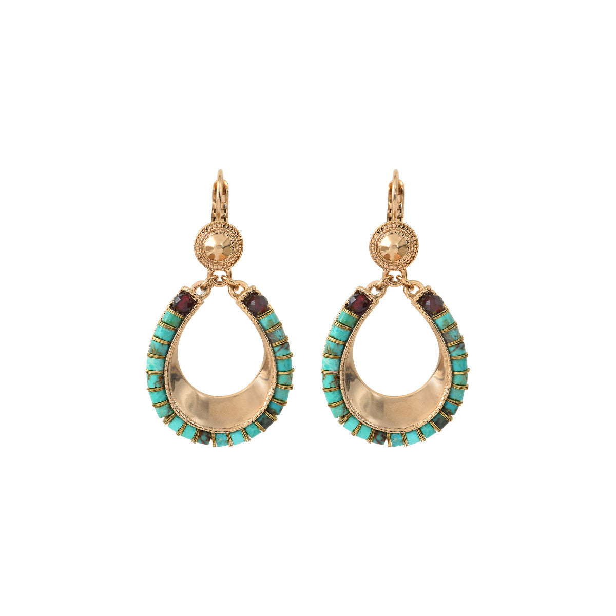Boucles d'oreilles dormeuses estivales turquoise grenat - turquoise Turquoise
