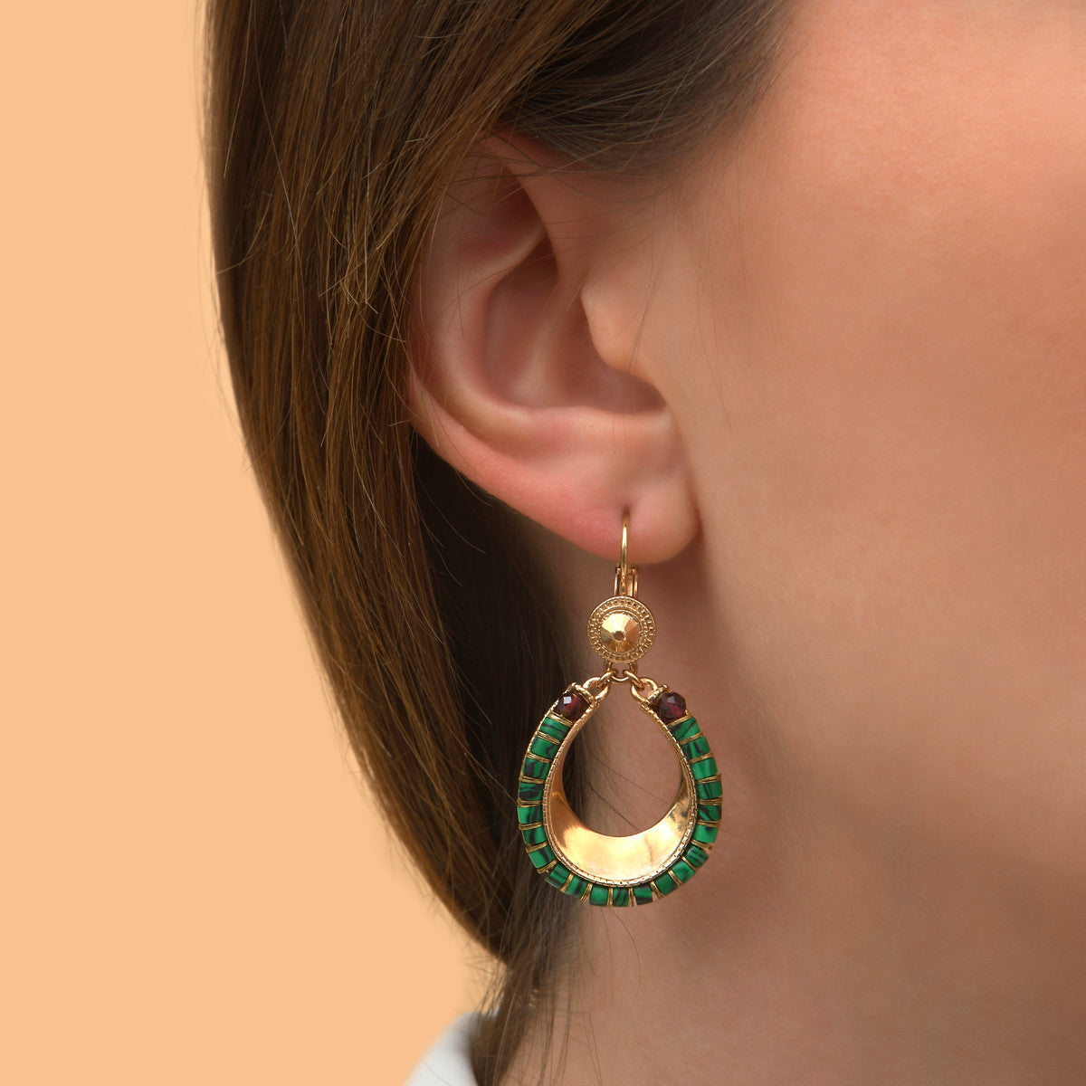 Boucles d'oreilles dormeuses grenat malachite - vert Vert