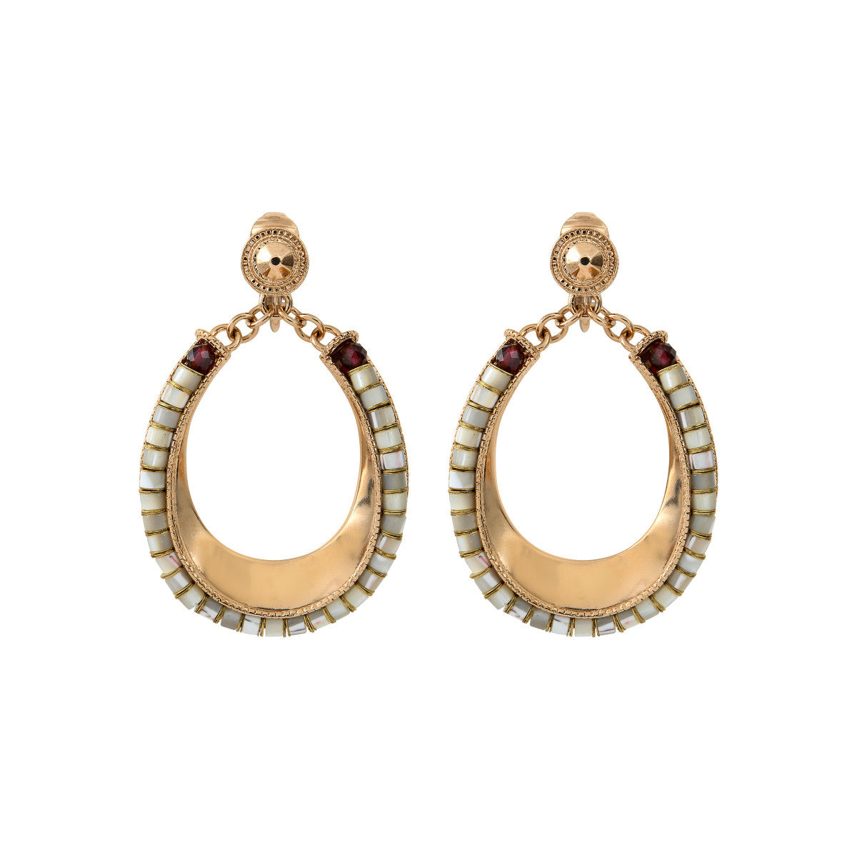 Boucles d'oreilles clips poétiques grenat nacre - blanc Nacre