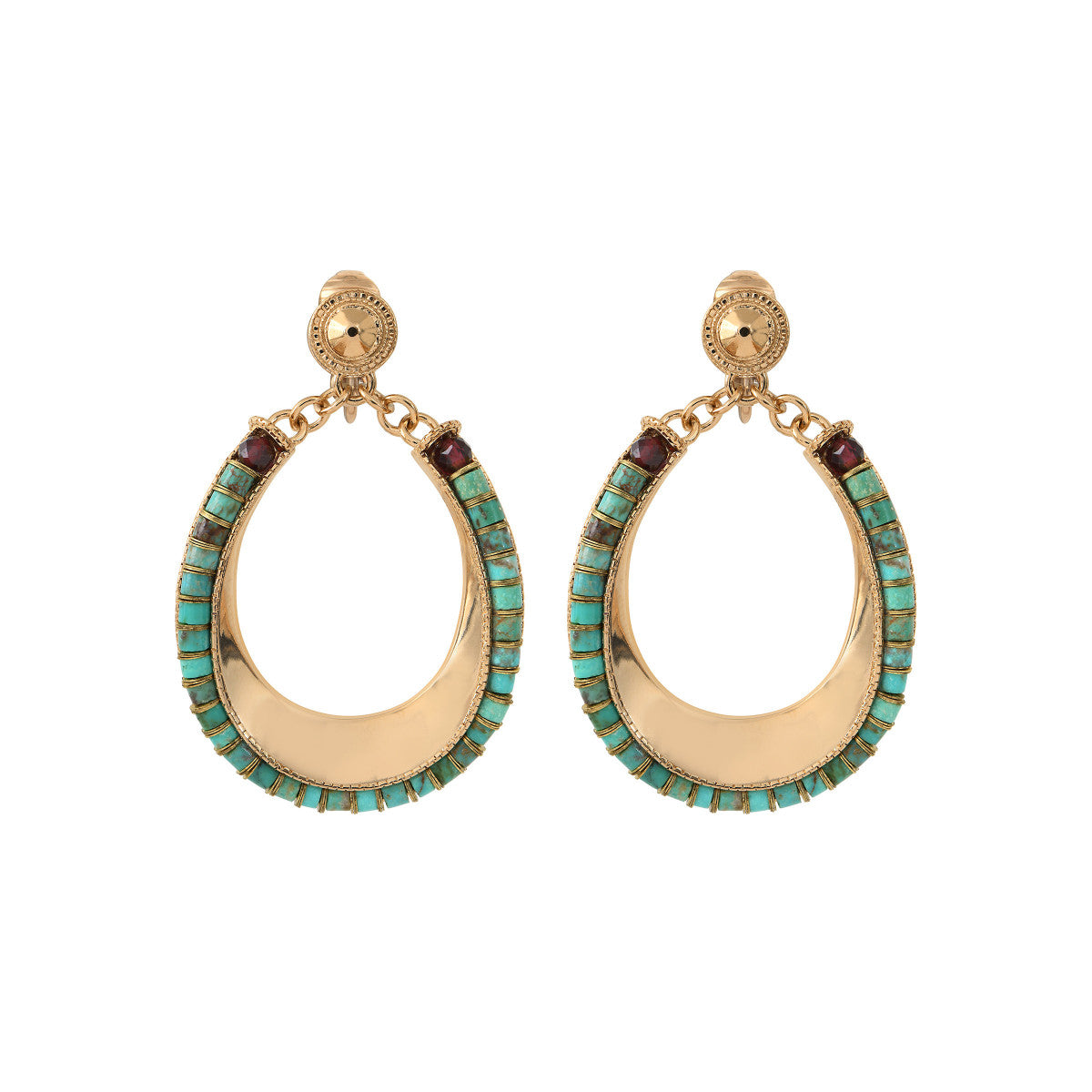 Boucles d'oreilles clips ethniques grenat turquoise - turquoise Turquoise