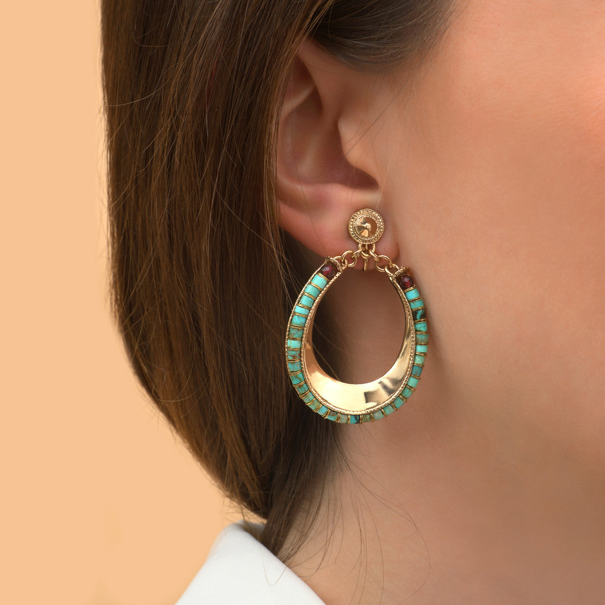 Boucles d'oreilles clips ethniques grenat turquoise - turquoise Turquoise