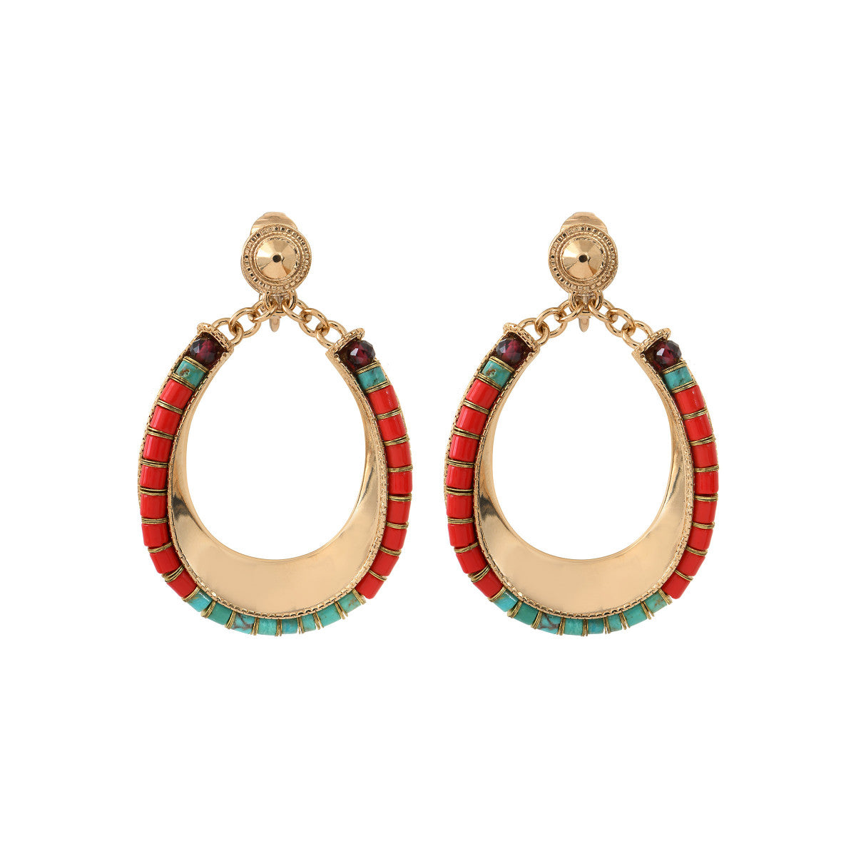 Boucles d'oreilles clips grenat turquoise perles du Japon - rouge Turquoise rouge