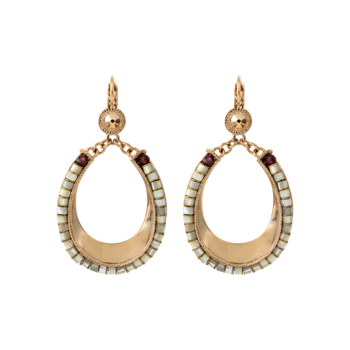 Boucles d'oreilles dormeuses grenat nacre - blanc Nacre