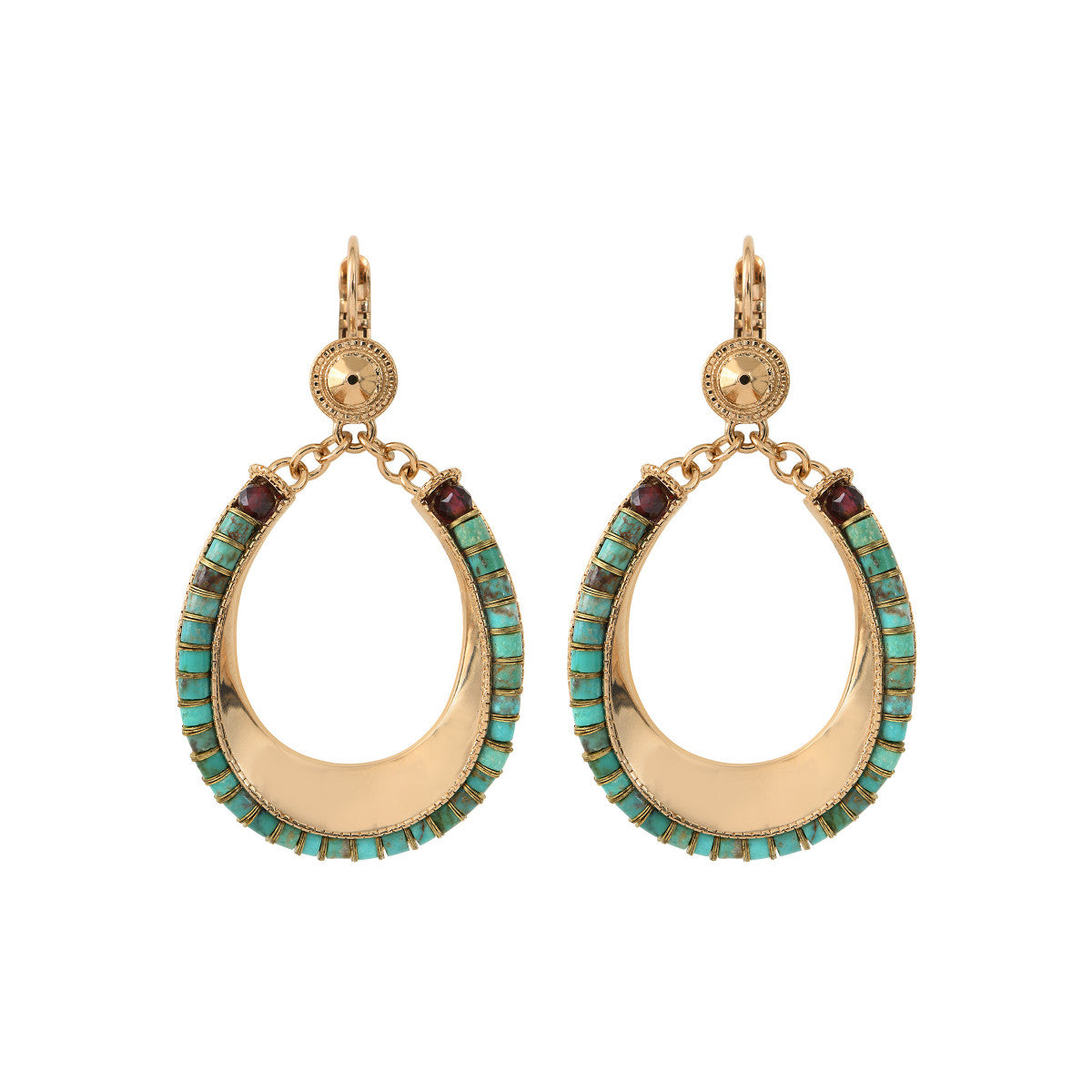 Boucles d'oreilles dormeuses grenat turquoise - turquoise Turquoise
