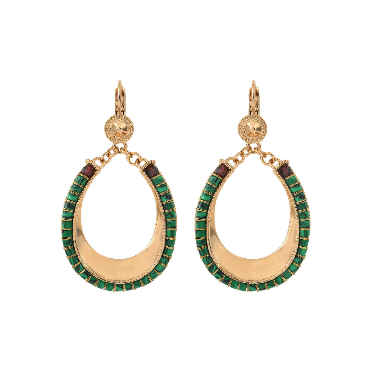 Boucles d'oreilles dormeuses grenat malachite - vert Vert