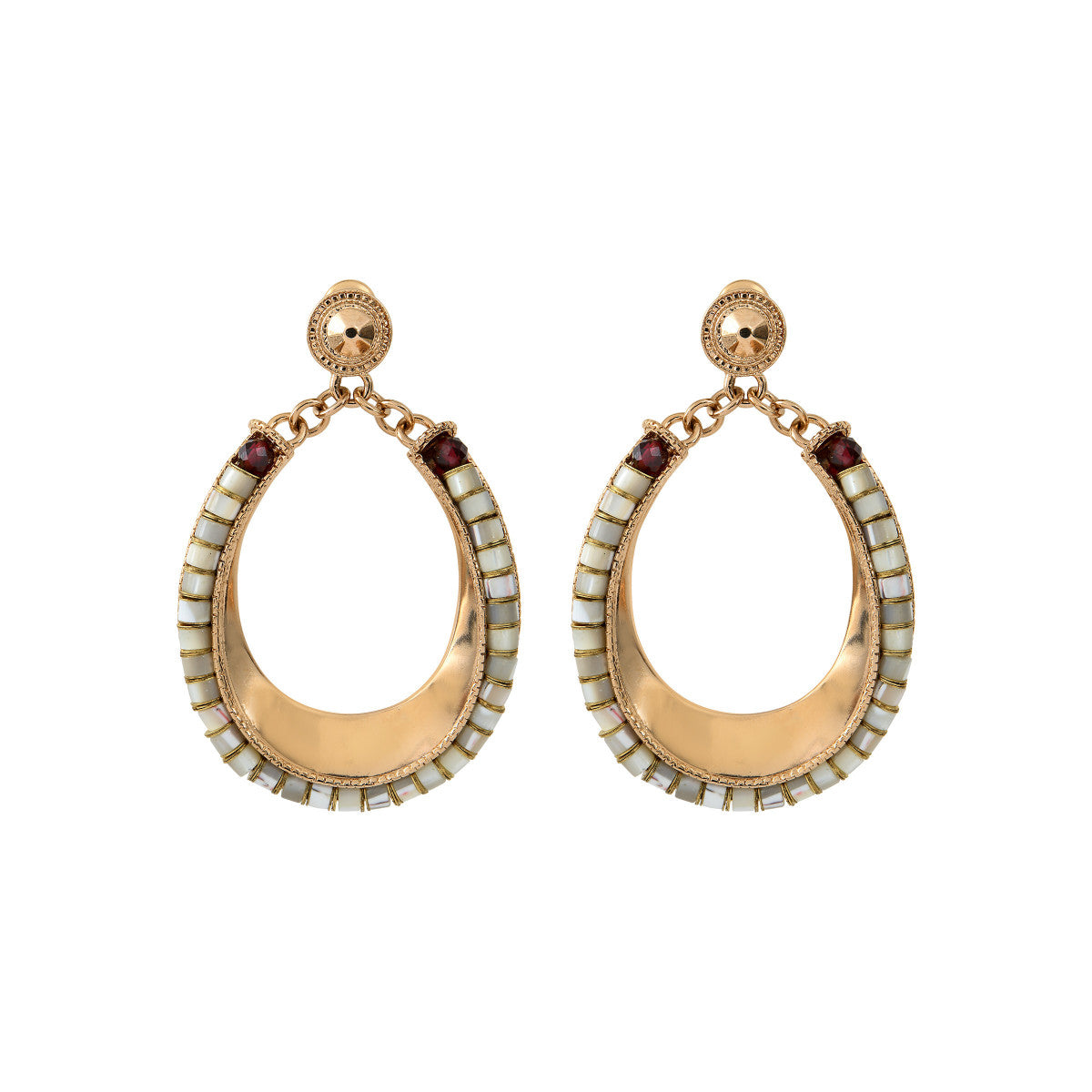 Boucles d'oreilles à tiges percées poétiques grenat nacre - blanc Nacre