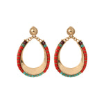 Boucles d'oreilles à tiges percées fantaisie grenat turquoise perles du Japon - rouge Turquoise rouge