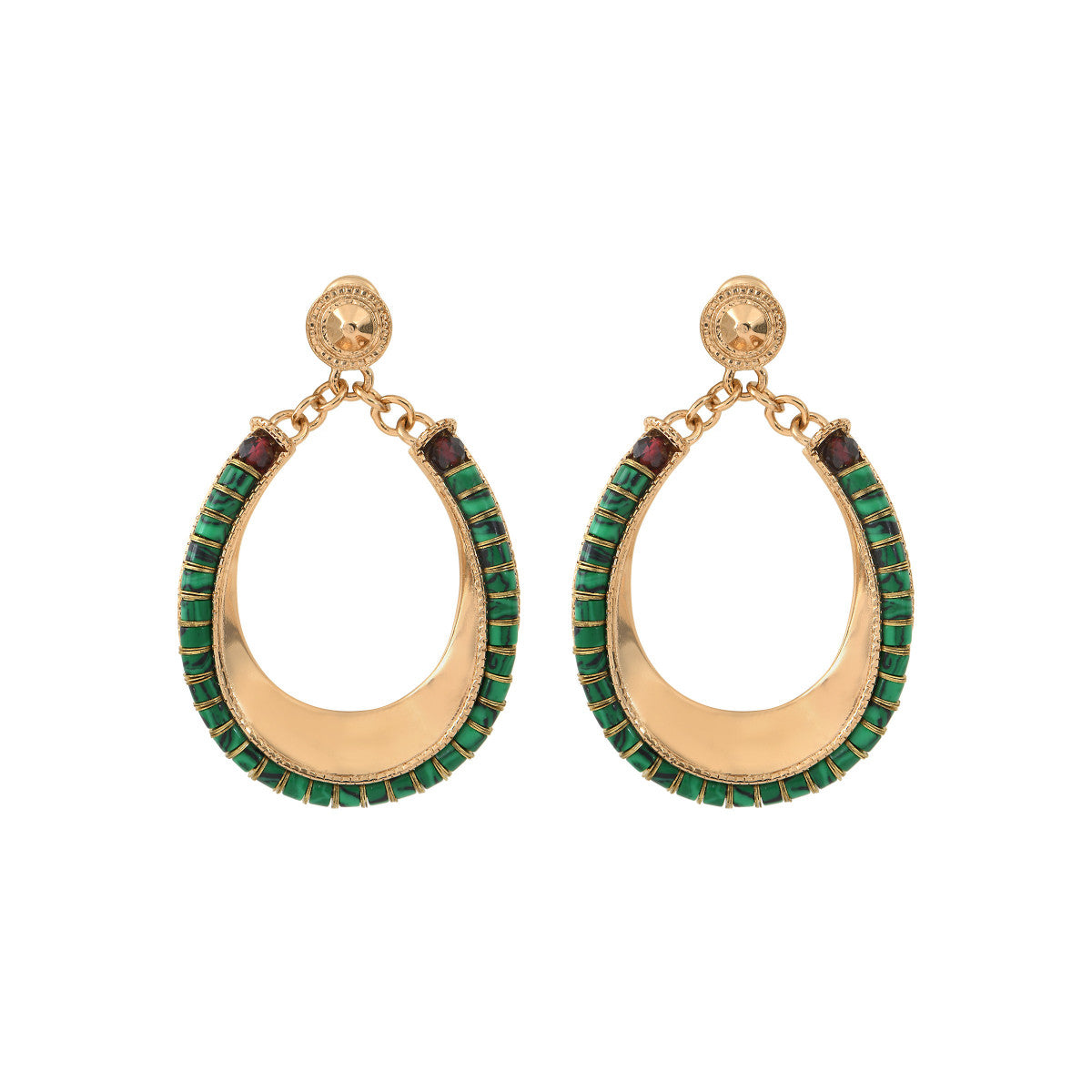 Boucles d'oreilles à tiges percées modernes grenat malachite - vert Vert