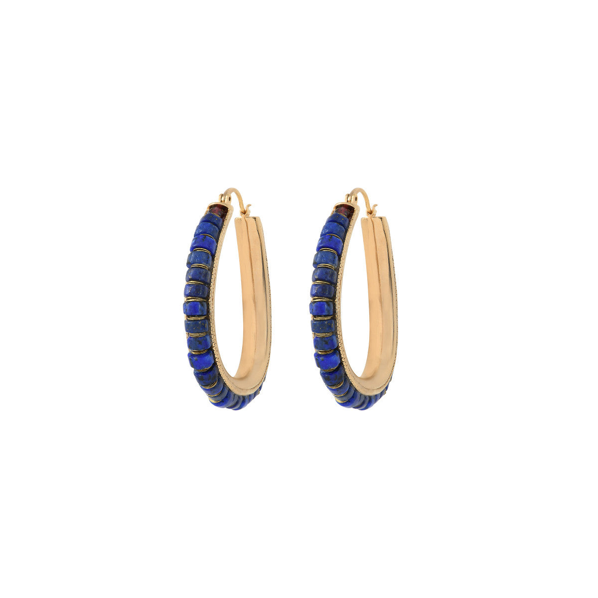 Boucles d'oreilles créoles modernes lapis lazuli grenat - bleu Bleu