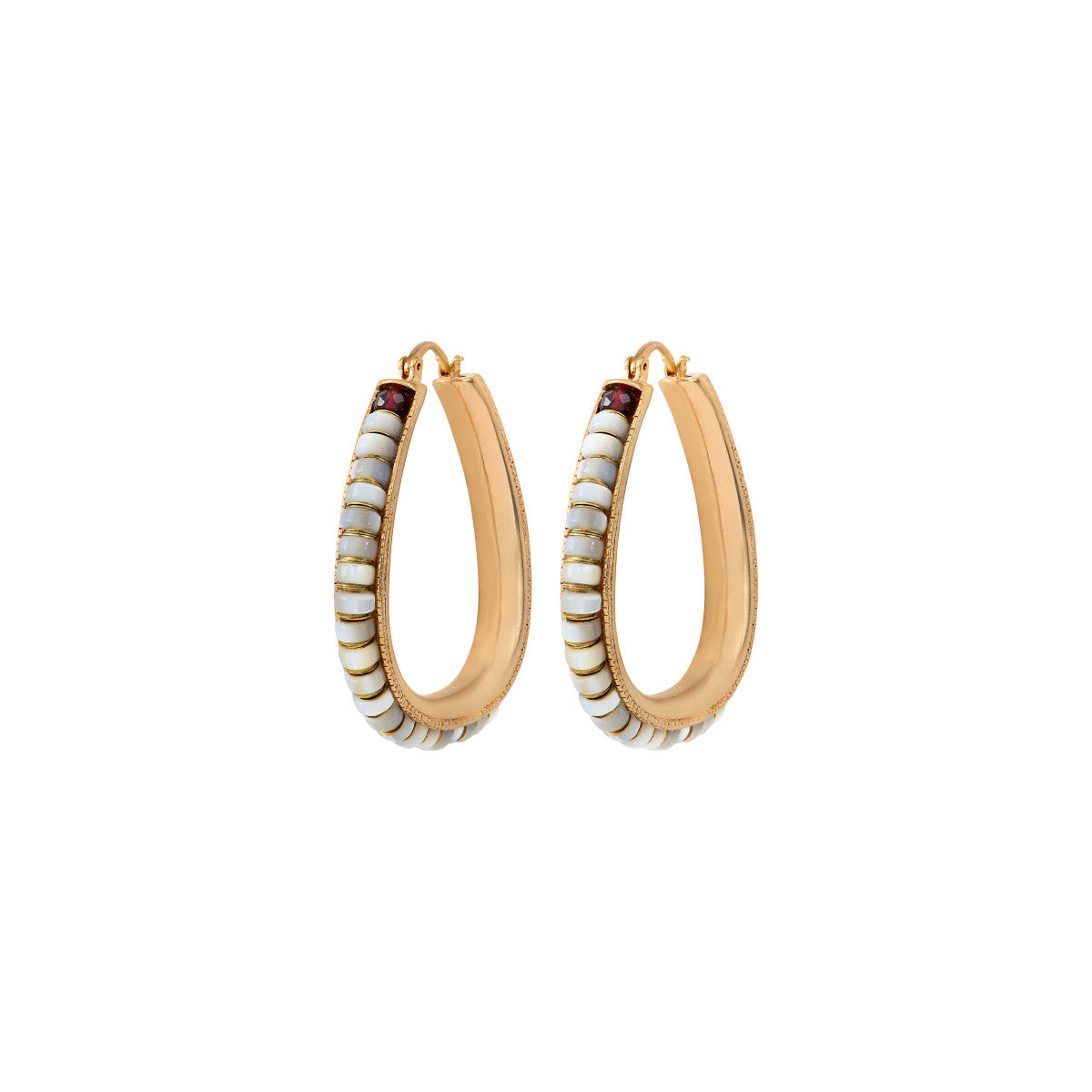 Boucles d'oreilles créoles poétiques nacre grenat - blanc Nacre