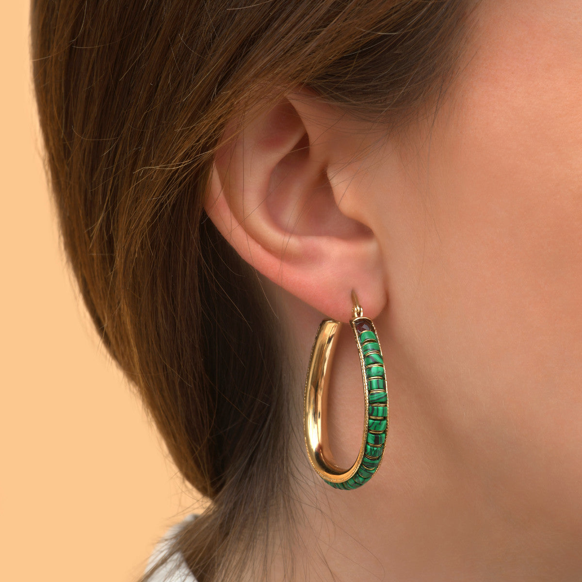 Boucles d'oreilles créoles malachite grenat - vert Vert