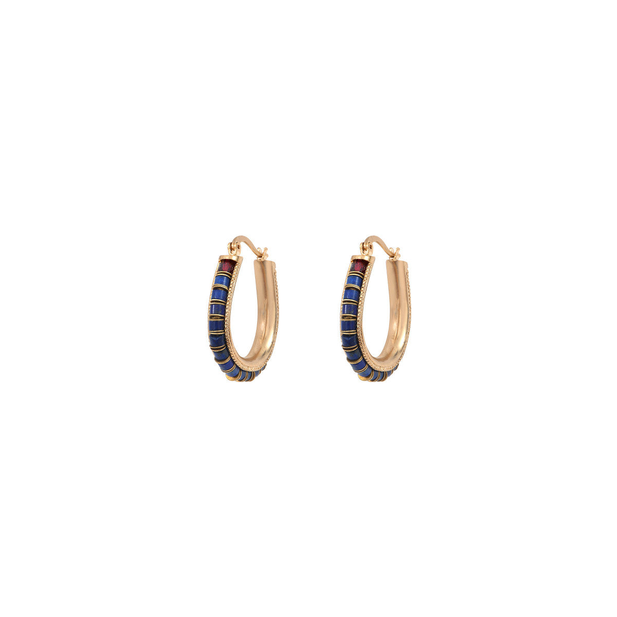 Boucles d'oreilles créoles modernes lapis lazuli grenat - bleu Bleu