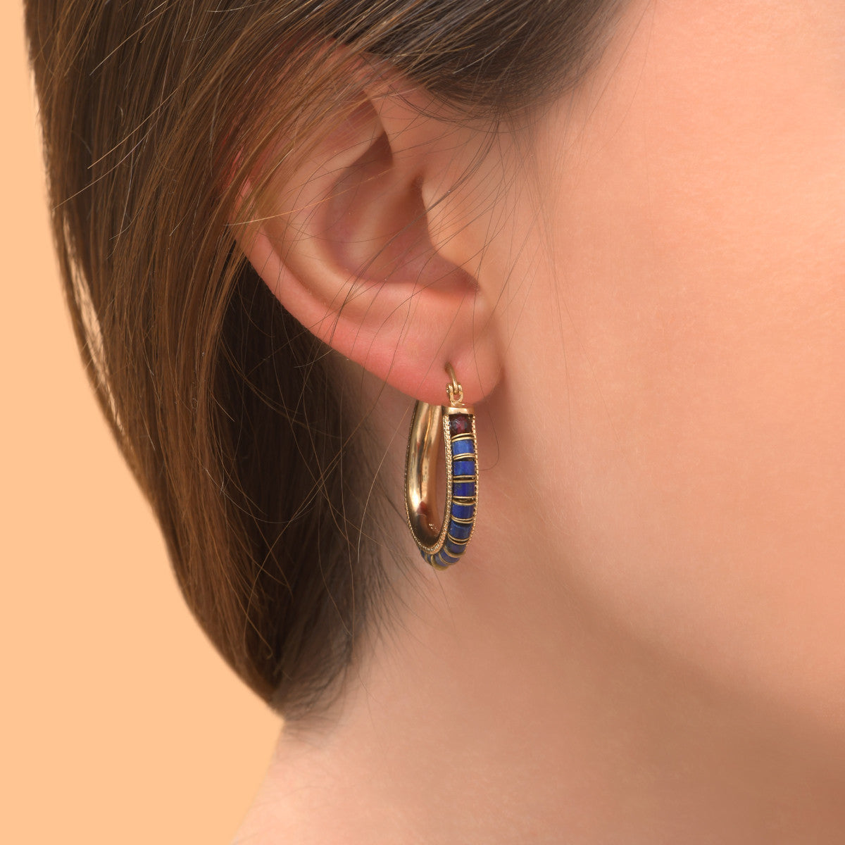 Boucles d'oreilles créoles modernes lapis lazuli grenat - bleu Bleu
