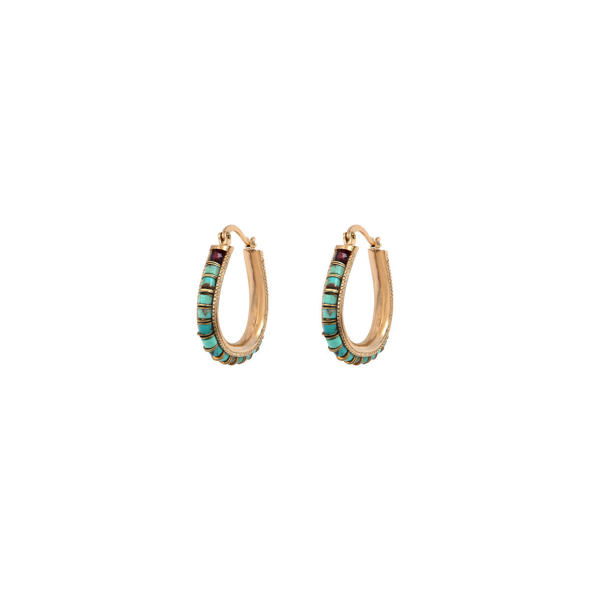 Boucles d'oreilles créoles fantaisies turquoise grenat - turquoise Turquoise