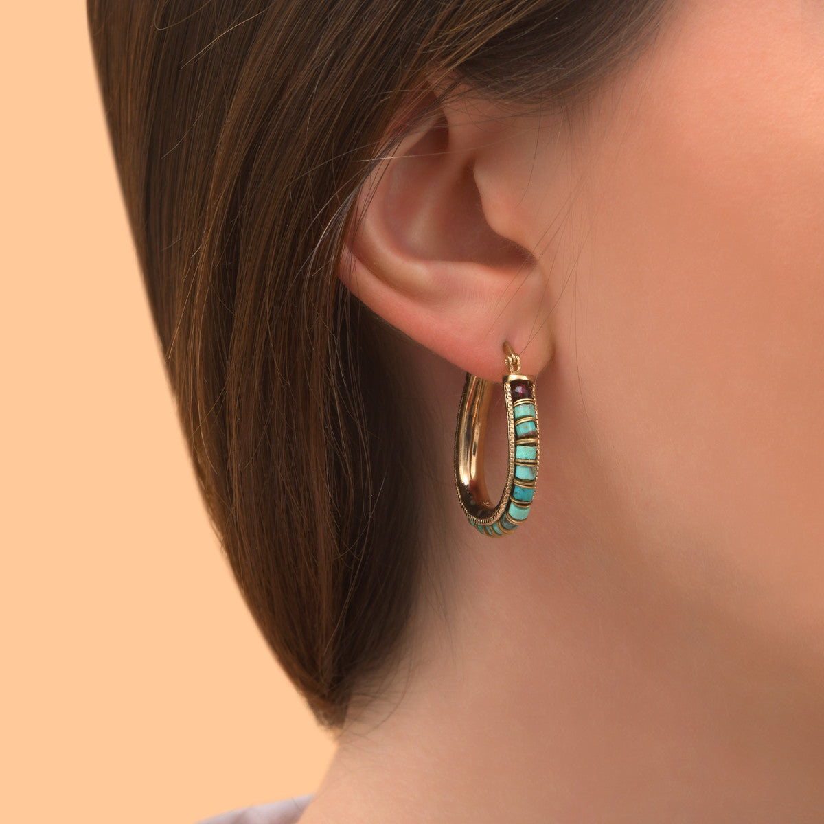 Boucles d'oreilles créoles fantaisies turquoise grenat - turquoise Turquoise