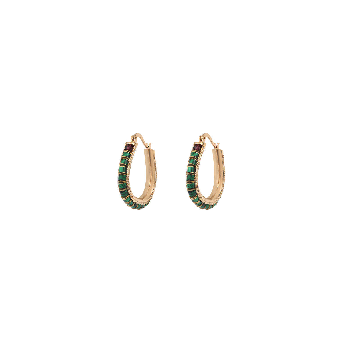 Boucles d'oreilles créoles malachite grenat - vert Vert
