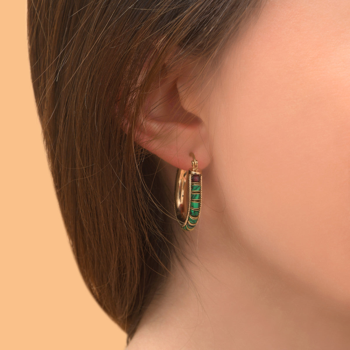 Boucles d'oreilles créoles malachite grenat - vert Vert