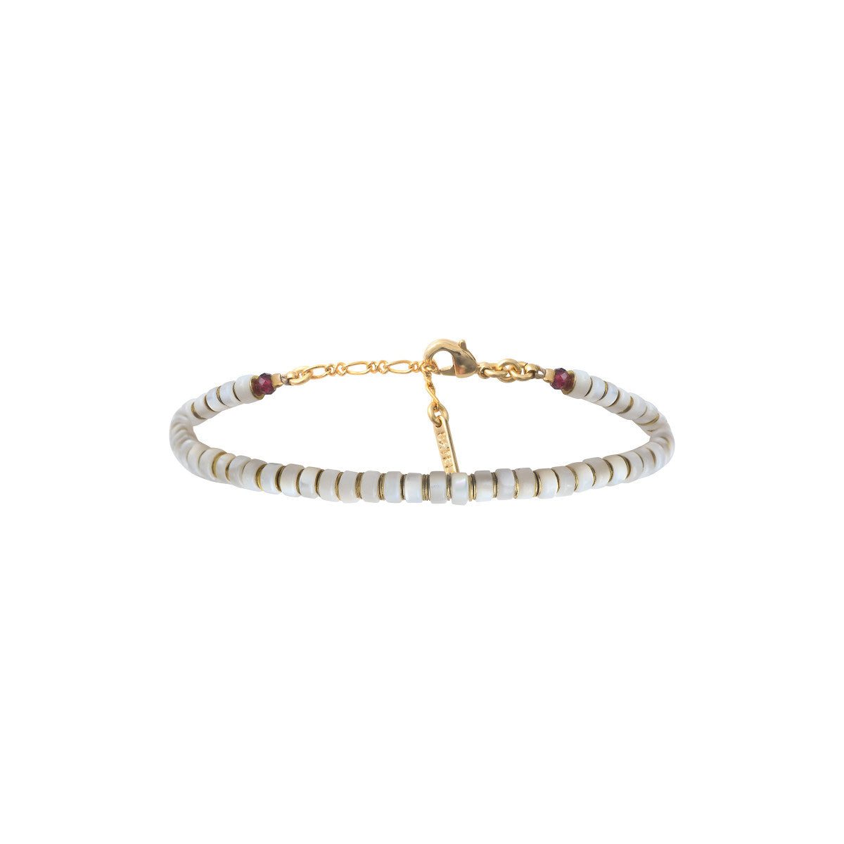 Bracelet fin réglable classique nacre grenat - blanc Nacre