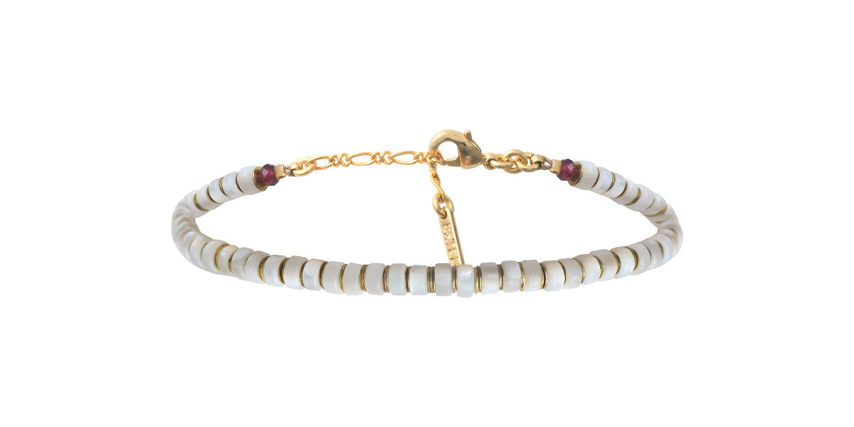 Bracelet fin réglable classique nacre grenat - blanc Nacre