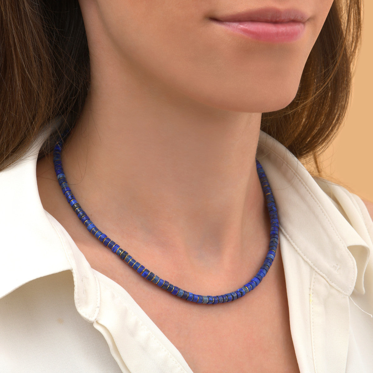 Collier court lapis lazuli grenat - bleu Bleu