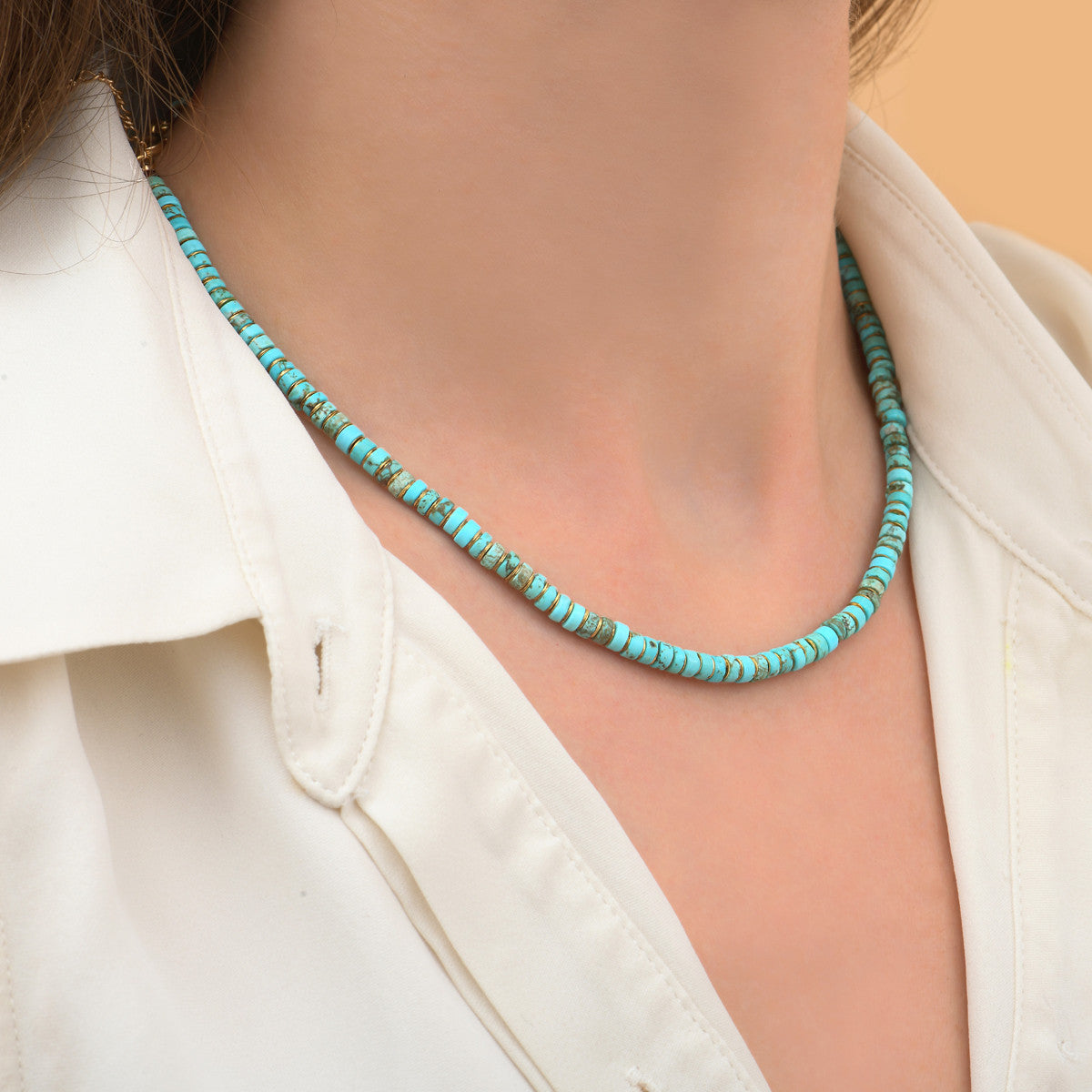 Collier court turquoise grenat - turquoise Turquoise