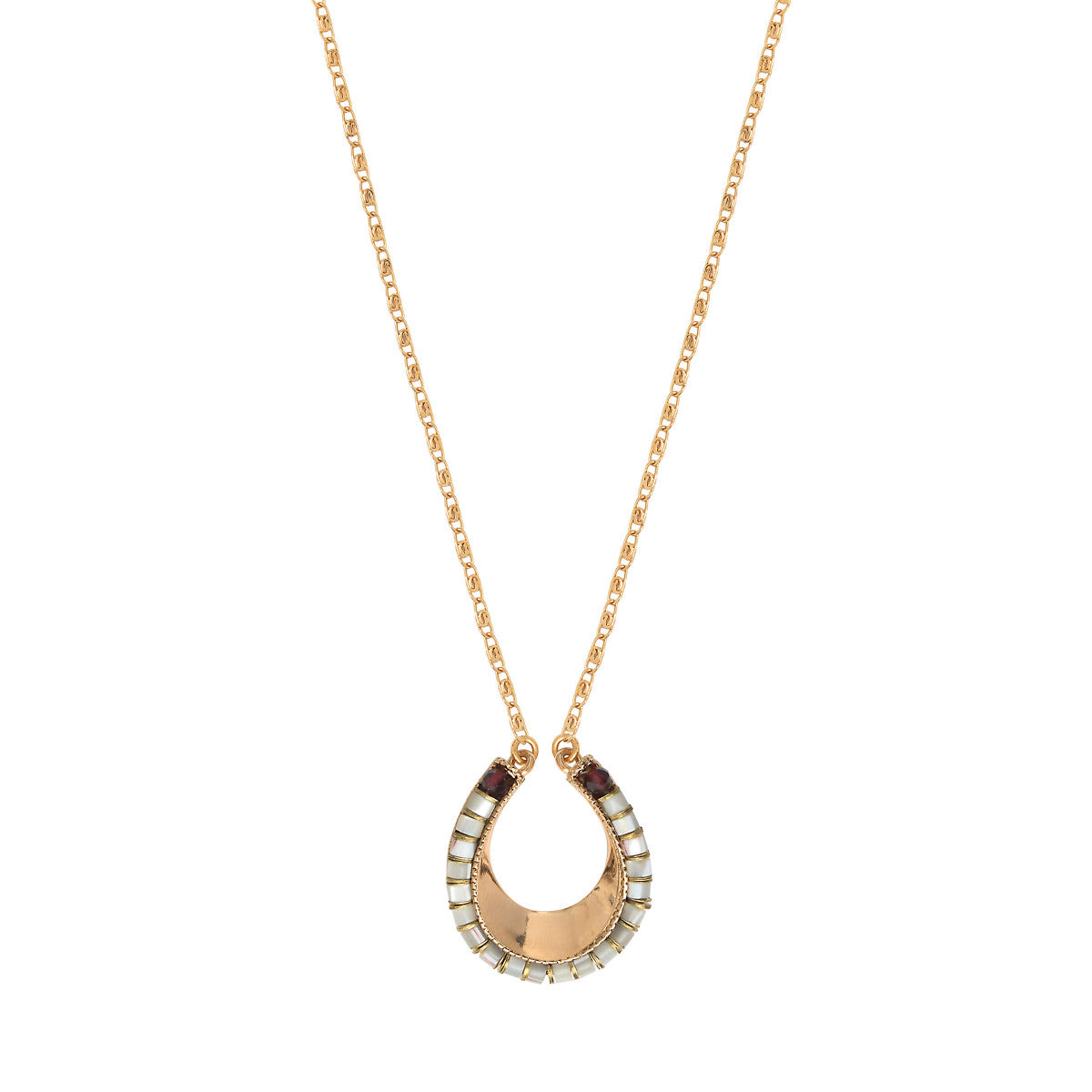 Collier pendentif nacre grenat - blanc Nacre