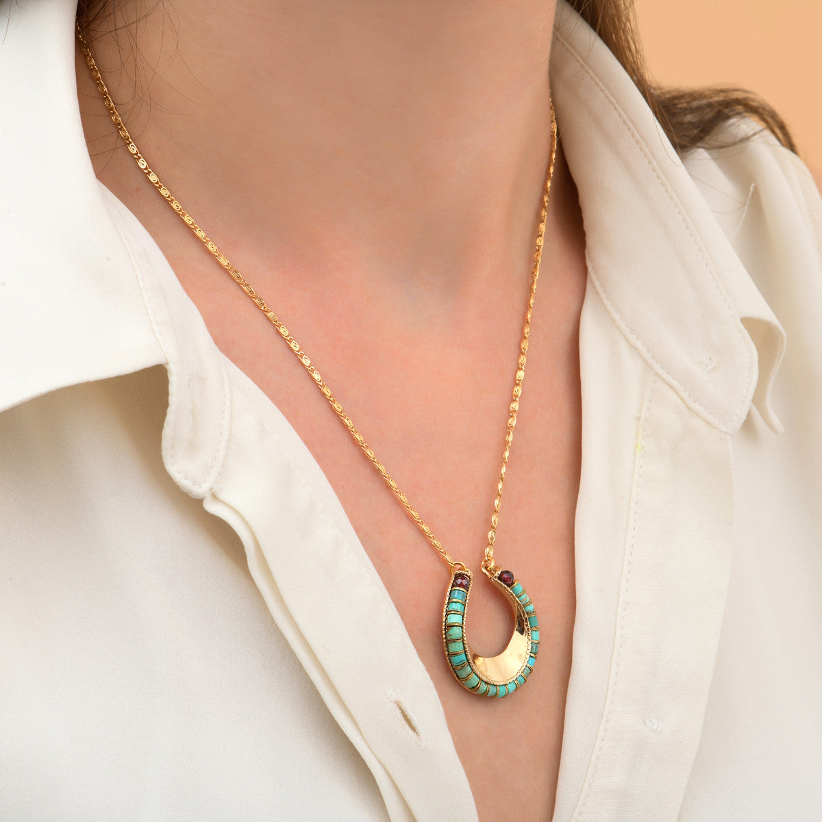 Collier pendentif turquoise grenat - turquoise Turquoise
